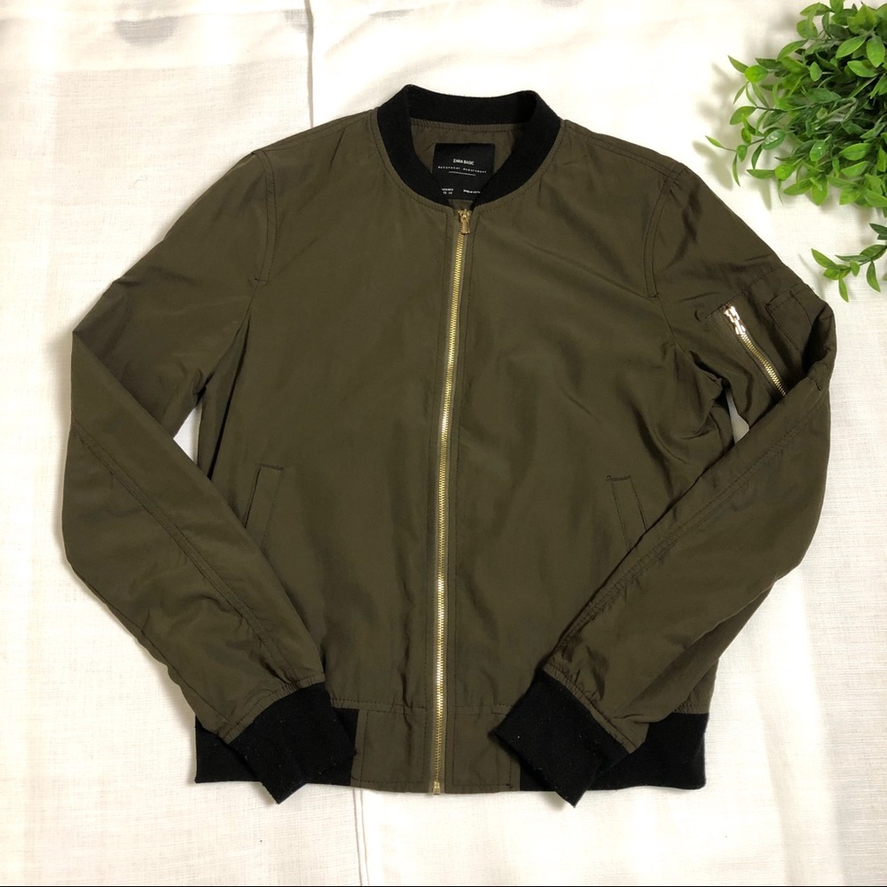 Zara Basic Outerwear Olive Green Bomber Jacket Si… - image 5